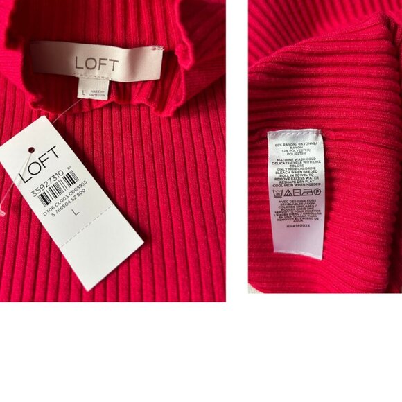 NWT LOFT Ribbed Shoulder Button Mock Neck SweaterWomen's L/10/12 Red - Picture 5 of 7